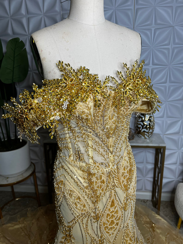 gold bling prom dress Sparkly Golden Mermaid Sequin Prom Dress With Slit